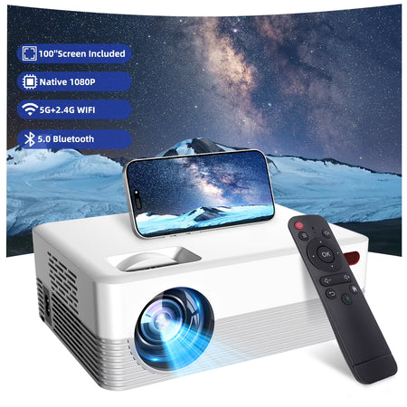 5G Wifi Projector with Bluetooth, 2024 Upgrade Native 1080P Projector for Outdoor & Camping, Wireless Mini Movie Projector Support 4K Resolution, for Home & Camping & Party