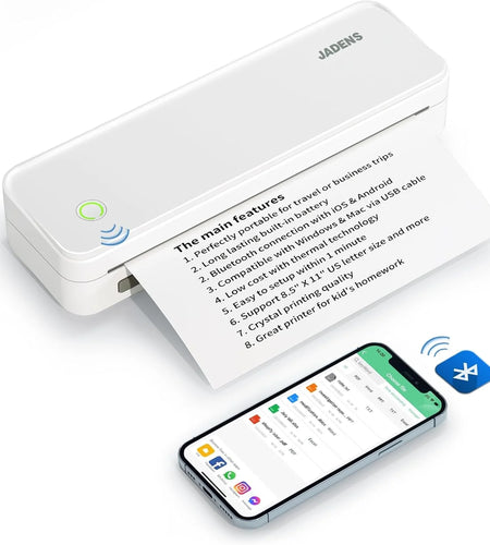 School Supplies Wireless Portable Printer for Travel, Bluetooth Thermal Printer, Compact Inkless Printer Compatible with Android, Ios and Laptop for Office Home, Support 8.5'' X 11'' US Letter