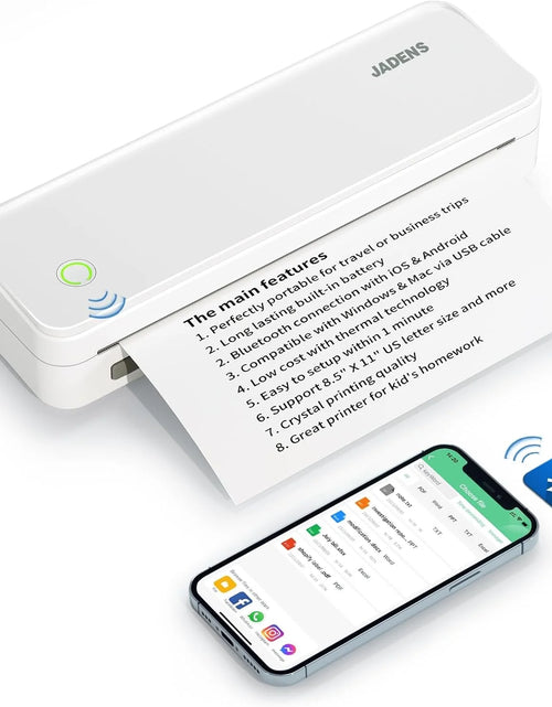 Load image into Gallery viewer, School Supplies Wireless Portable Printer for Travel, Bluetooth Thermal Printer, Compact Inkless Printer Compatible with Android, Ios and Laptop for Office Home, Support 8.5'' X 11'' US Letter
