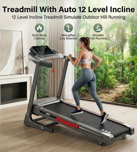 Auto Incline Treadmill Folding Electric Treadmill 286Lbs APP Bluetooth Exercise Treadmill for Home Office Speed Range of 0.6 to 9 Mph