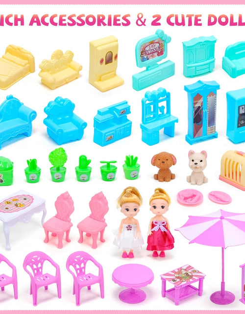 Load image into Gallery viewer, Doll House for Girls, 5-Story 19 Rooms Huge Dollhouse Playset with LED Lights, 2 Dolls, Furnitures, Accessories, DIY Pretend Play House Toys Gifts for Kids, Pink
