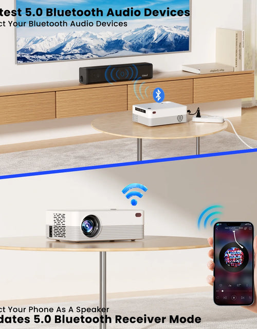 Load image into Gallery viewer, 5G Wifi Projector with Bluetooth, 2024 Upgrade Native 1080P Projector for Outdoor &amp; Camping, Wireless Mini Movie Projector Support 4K Resolution, for Home &amp; Camping &amp; Party
