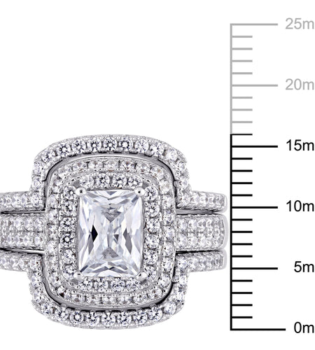 Women'S Cubic Zirconia and Emerald Sterling Silver Bridal Set