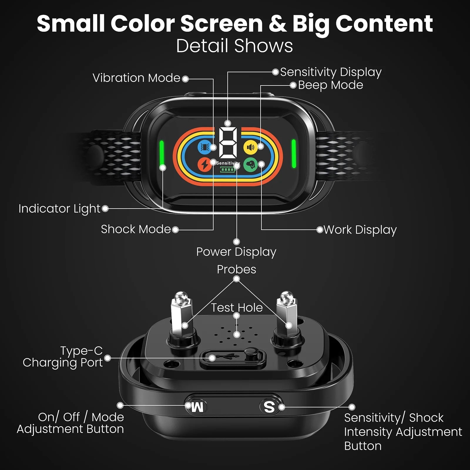 Dog Shock Collar for Large Dogs,Smart Bark Collar,Rechargeable anti Barking Training Collar with 7 Adjustable Sensitivity, with Beep Vibration