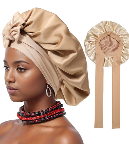 Satin Bonnet Silk Bonnet for Sleeping Silk Sleep Cap Double Layer Hair Bonnet with Elastic Tie Band