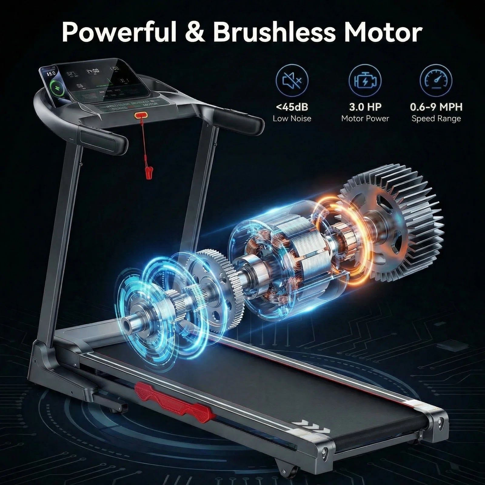 Auto Incline Treadmill Folding Electric Treadmill 286Lbs APP Bluetooth Exercise Treadmill for Home Office Speed Range of 0.6 to 9 Mph