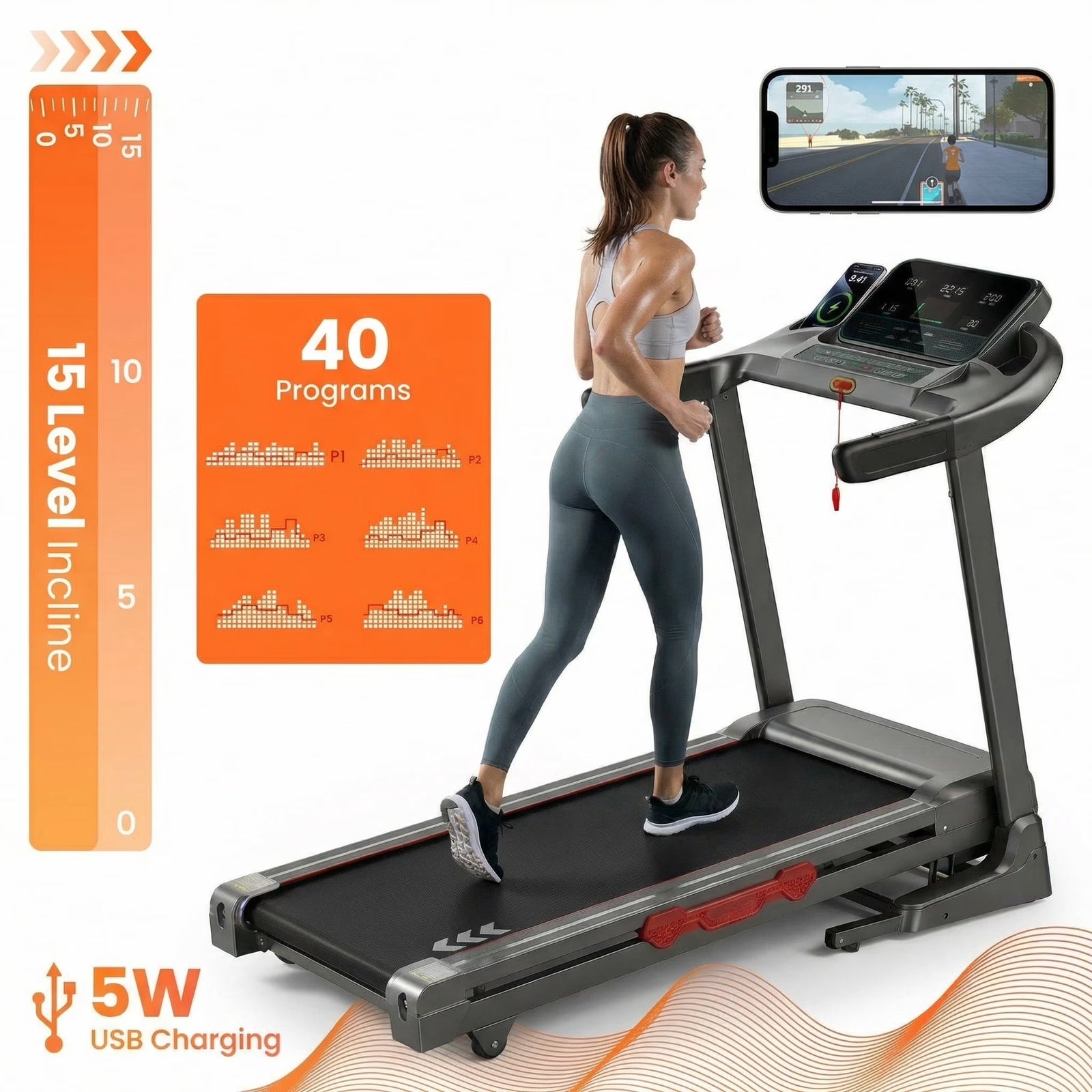 Auto Incline Treadmill Folding Electric Treadmill 286Lbs APP Bluetooth Exercise Treadmill for Home Office Speed Range of 0.6 to 9 Mph