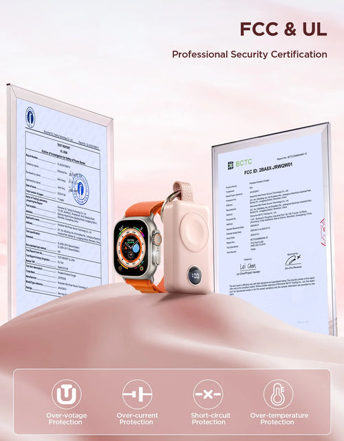 Load image into Gallery viewer, Portable Charger for Apple Watch, 2000Mah Magnetic Wireless Power Bank Fast Charger Keychain, Compatible for Iwatch Series 11/10/9/8/7/6/5/Se/4/3/2/Ultra, Pink
