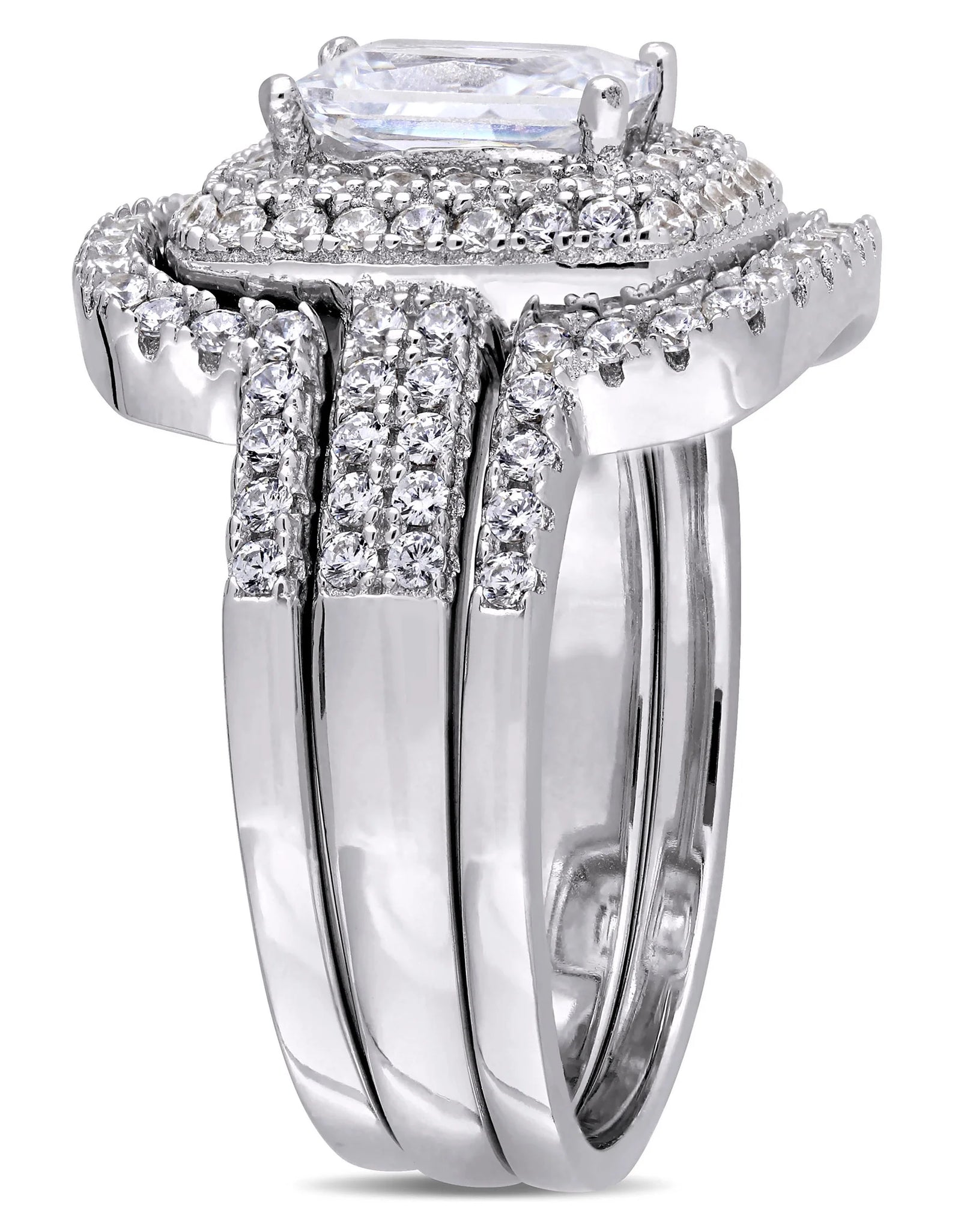 Women'S Cubic Zirconia and Emerald Sterling Silver Bridal Set