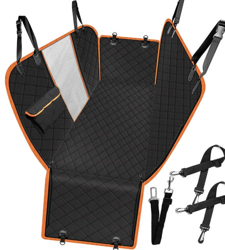 Dog Car Seat Cover,  Waterproof Nonslip Pet Seat Cover for Back Seat with Storage Pockets Mesh Visual Window, Black Heavy Duty Scratchproof Pet Dog Seat Cover Hammock for Cars Trucks