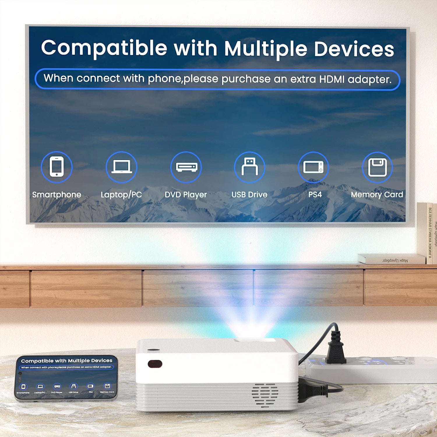 5G Wifi Projector with Bluetooth, 2024 Upgrade Native 1080P Projector for Outdoor & Camping, Wireless Mini Movie Projector Support 4K Resolution, for Home & Camping & Party