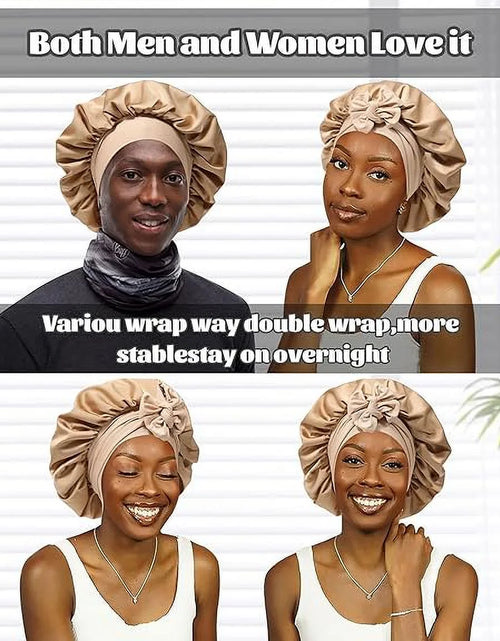 Load image into Gallery viewer, Satin Bonnet Silk Bonnet for Sleeping Silk Sleep Cap Double Layer Hair Bonnet with Elastic Tie Band
