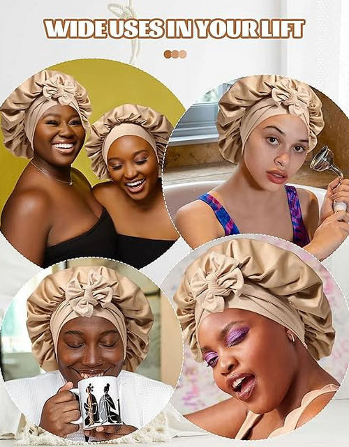 Load image into Gallery viewer, Satin Bonnet Silk Bonnet for Sleeping Silk Sleep Cap Double Layer Hair Bonnet with Elastic Tie Band
