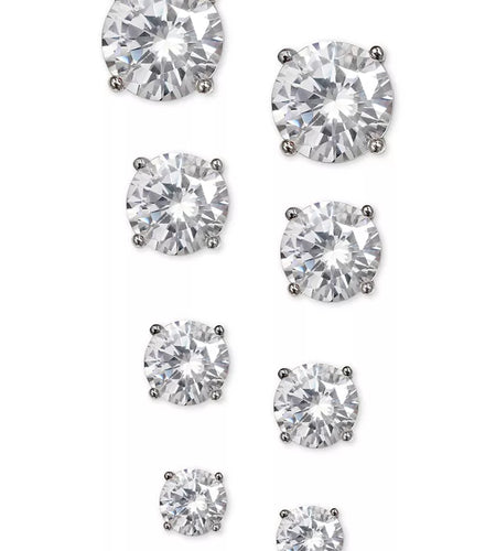 4-Pc. Set Cubic Zirconia Stud Earrings in Sterling Silver, Created for Macy'S