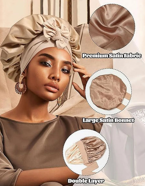 Load image into Gallery viewer, Satin Bonnet Silk Bonnet for Sleeping Silk Sleep Cap Double Layer Hair Bonnet with Elastic Tie Band
