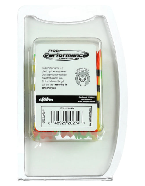 Load image into Gallery viewer, Pride Performance Plastic Golf Tees, 3-1/4" Length, Striped Fruit Mix, 25 Count, Low-Resistance Head for Golf, Longer Drives, Durable Plastic
