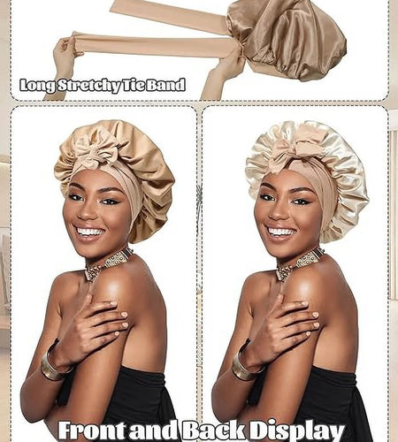 Satin Bonnet Silk Bonnet for Sleeping Silk Sleep Cap Double Layer Hair Bonnet with Elastic Tie Band